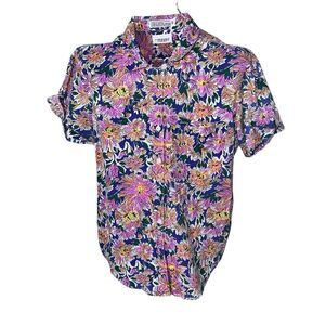 BEAUTIFUL RARE VINTAGE VIBRANT Women's 80s Colorful Floral Blouse By Carriage Co